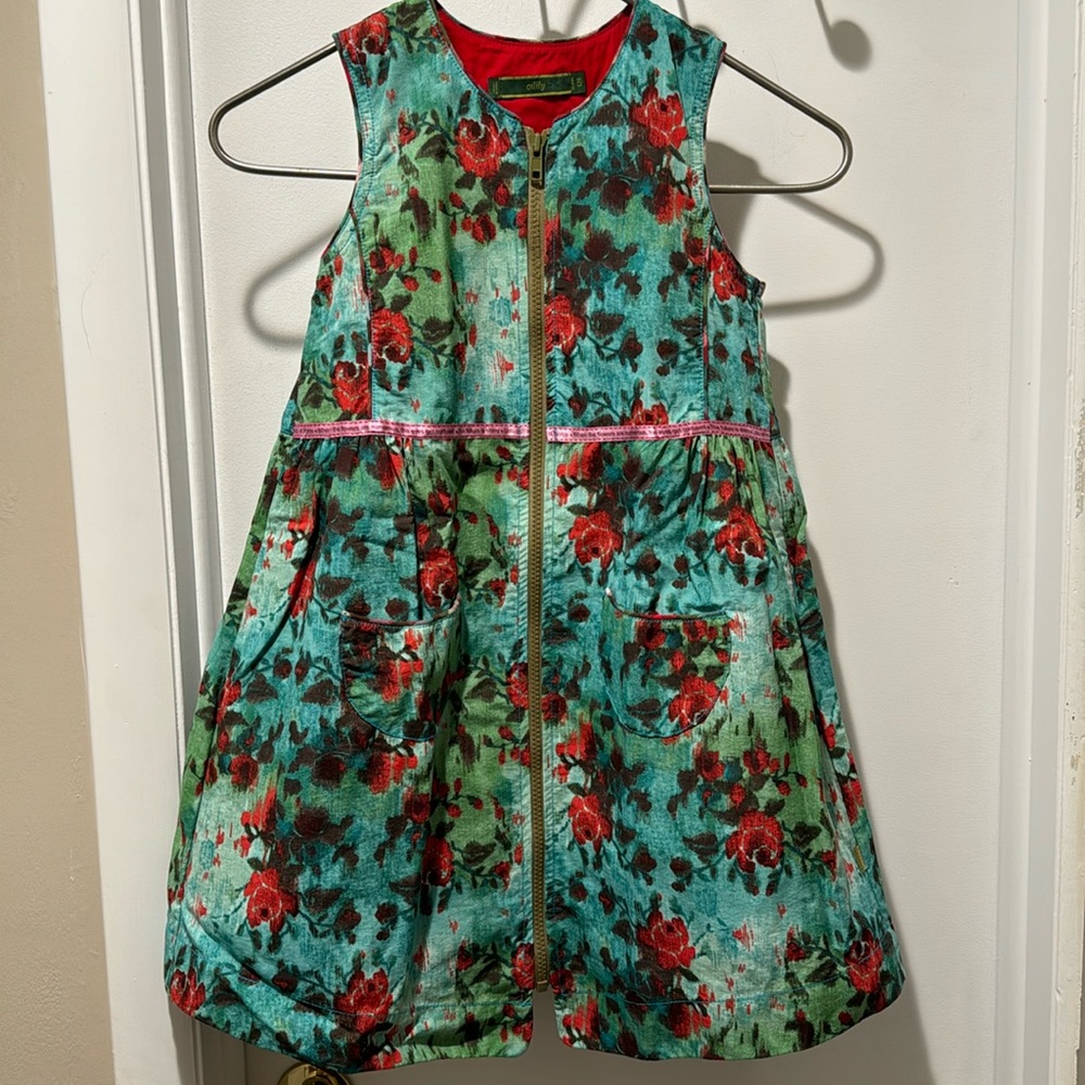 Oilily floral dress with pockets, size 7-8.